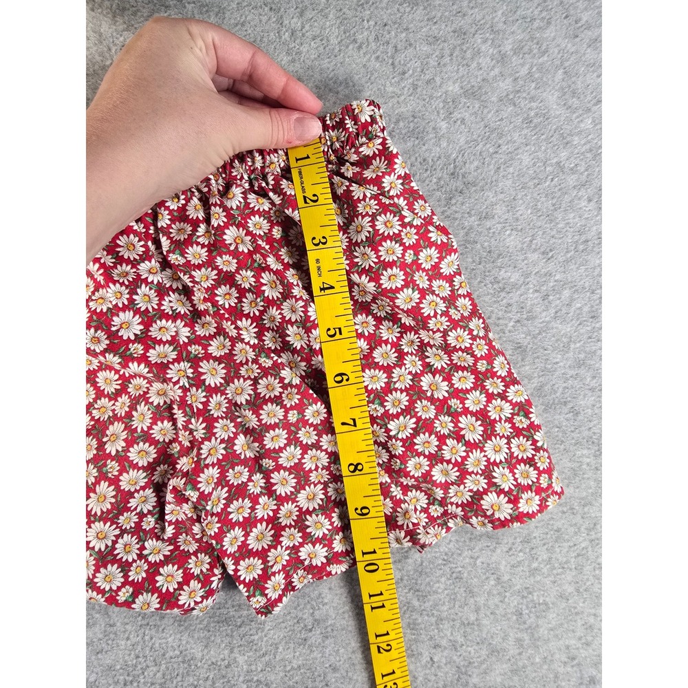 Vintage 90s Handmade Red Daisy Floral Print Elastic Waist Shorts Cottagecore XS - Picture 9 of 9